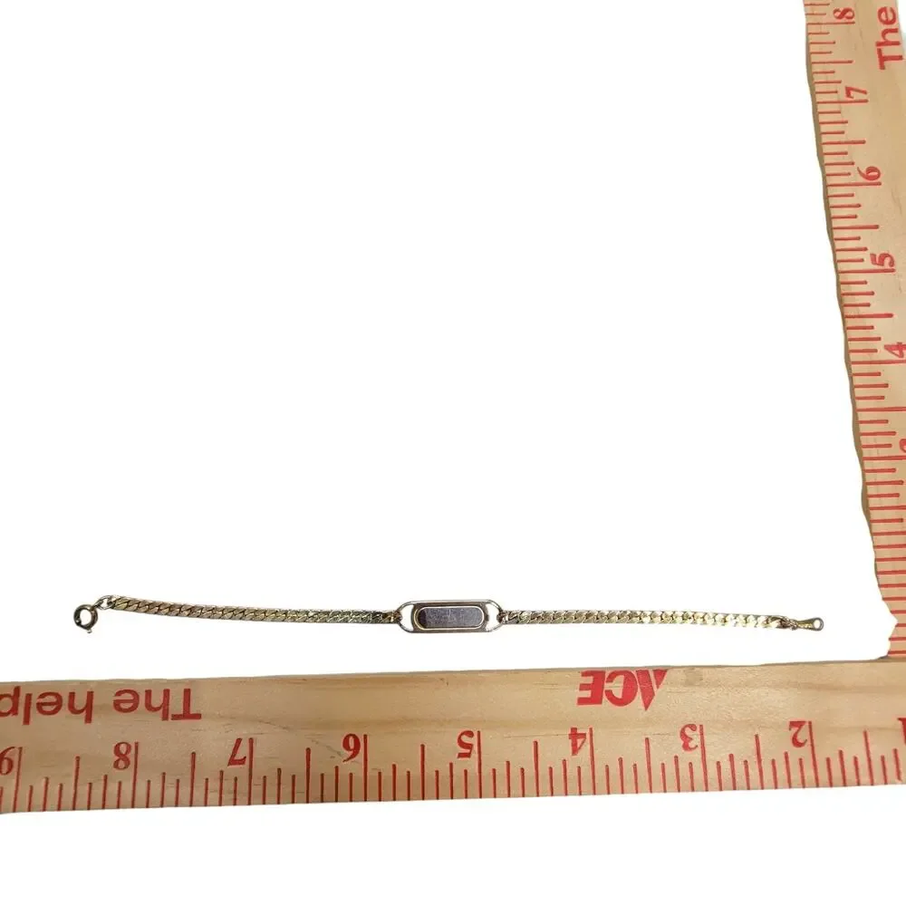 Vintage Avon Two Tone Gold Silver Curb Chain Blank ID Plaque Bracelet Unisex